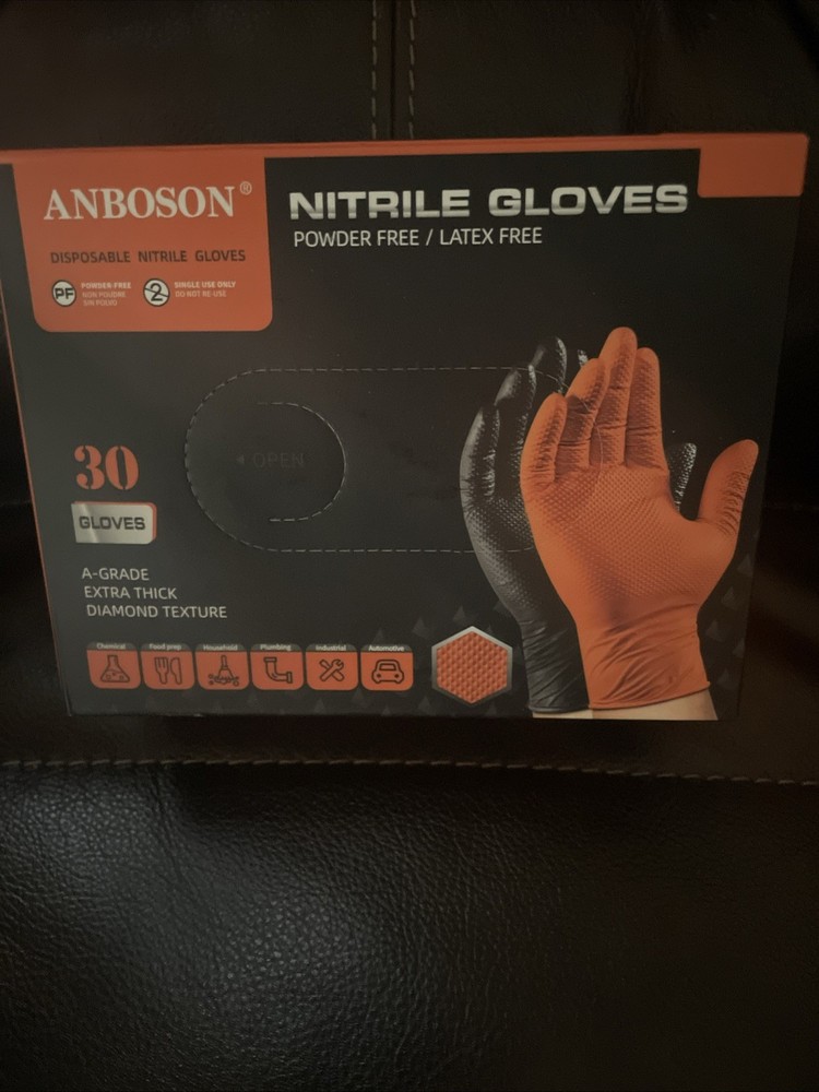 ANBOSON 10 MIL Nitrile Gloves Latex Free Diamond Texture Orange Disposable