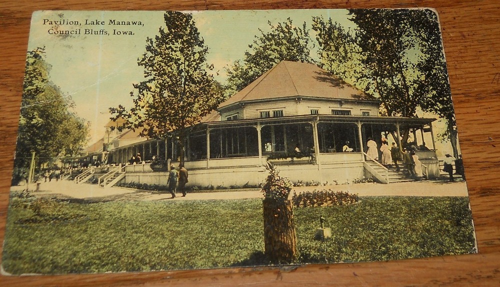 Lake Manawa Iowa - 1909 Postcard - Pavilion - Council Bluffs T3