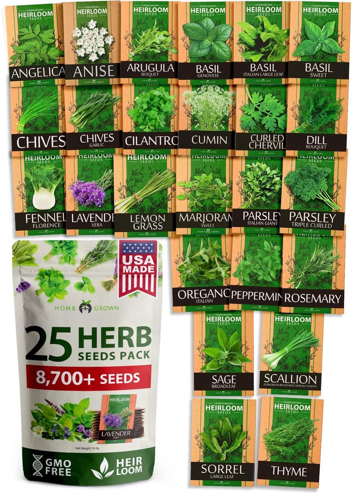 25 Herb Seeds Pack | 8700+ Heirloom Seeds | Indoor & Outdoor Planting | Culin...