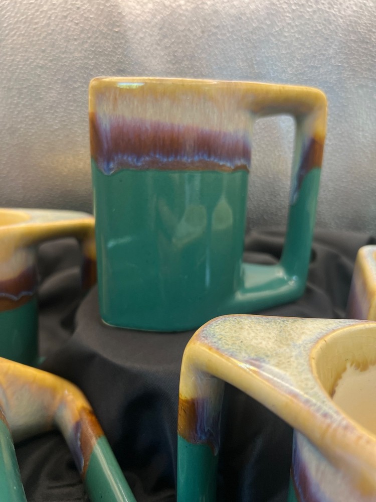 Rodolfo Padilla Stoneware Green Gloss Drip Glaze Coffee Mug - Signed 5 pc