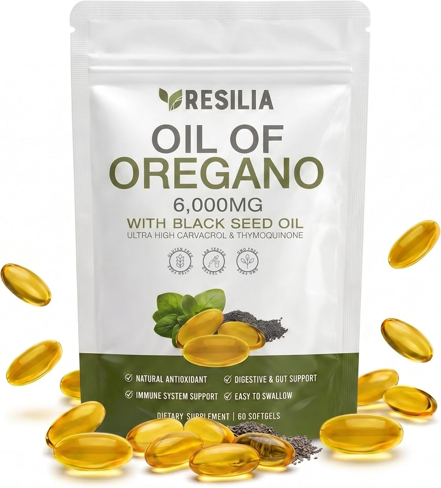 Resilia Softgels with Black Seed Oil 6000Mg – Organic Oregano Oil Capsules for I