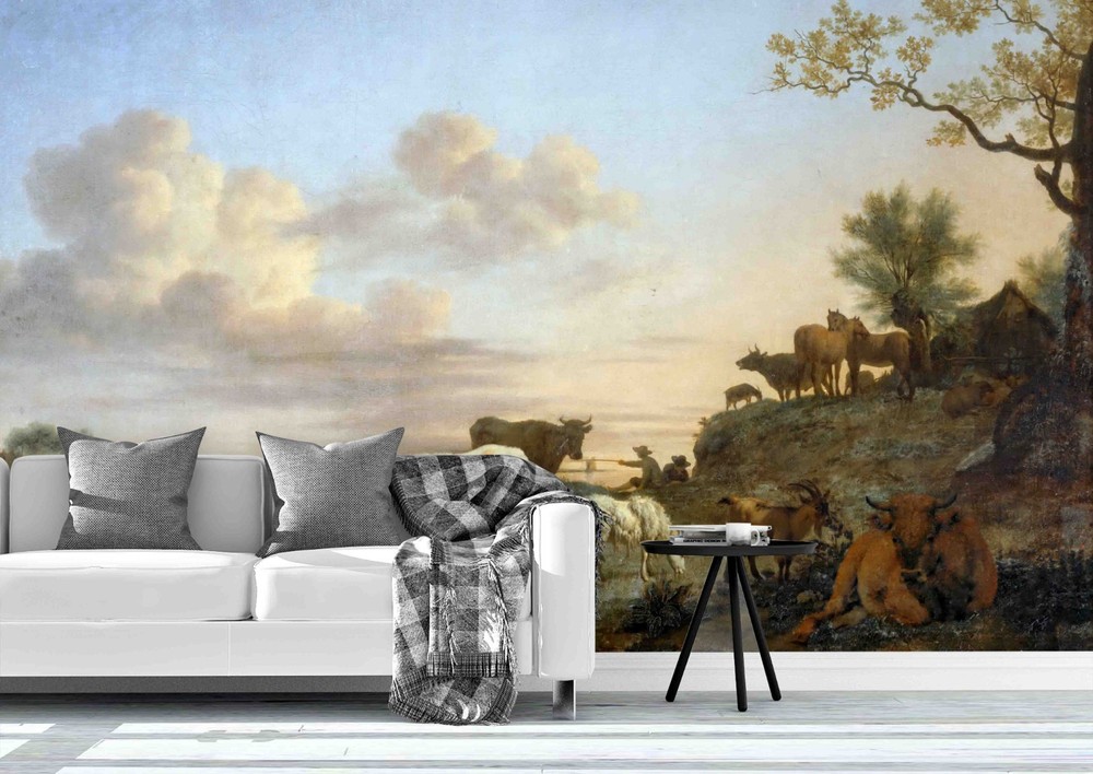 3D Cow Landscape Oil Painting Wall Murals Wallpaper Murals Wall Sticker