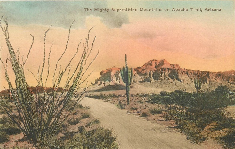 1920s Apache Trail Arizona Mighty Superstition Mtns Albertype Postcard 26-1872