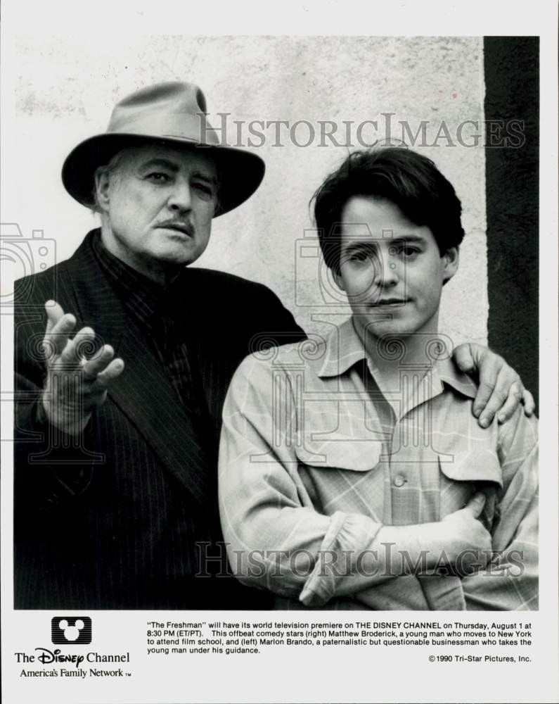 1990 Press Photo Actors Marlon Brando, Matthew Broderick in 