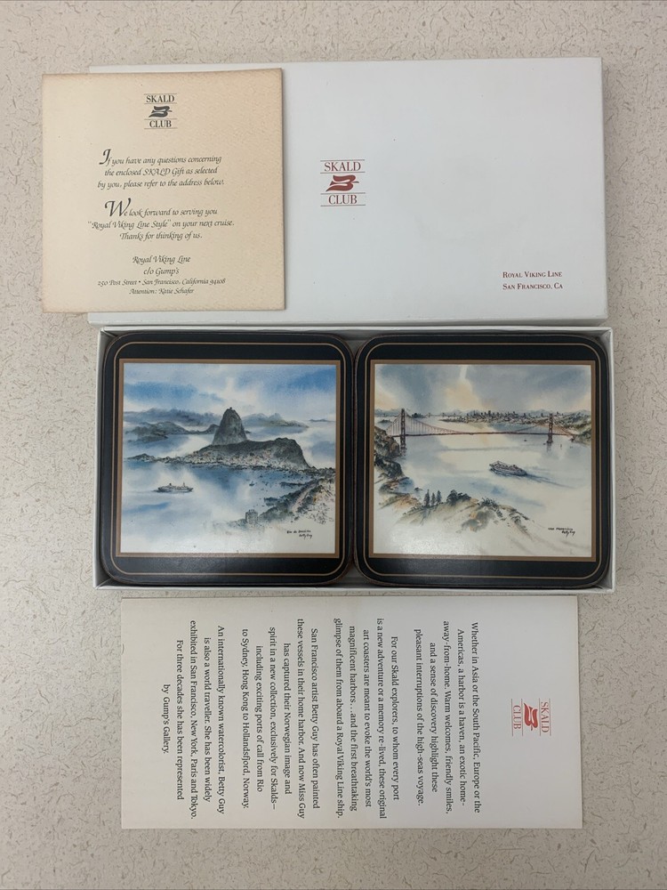 NEW Royal Viking Cruise Line Skald Club Coasters 6 piece Set Betty Guy Vintage