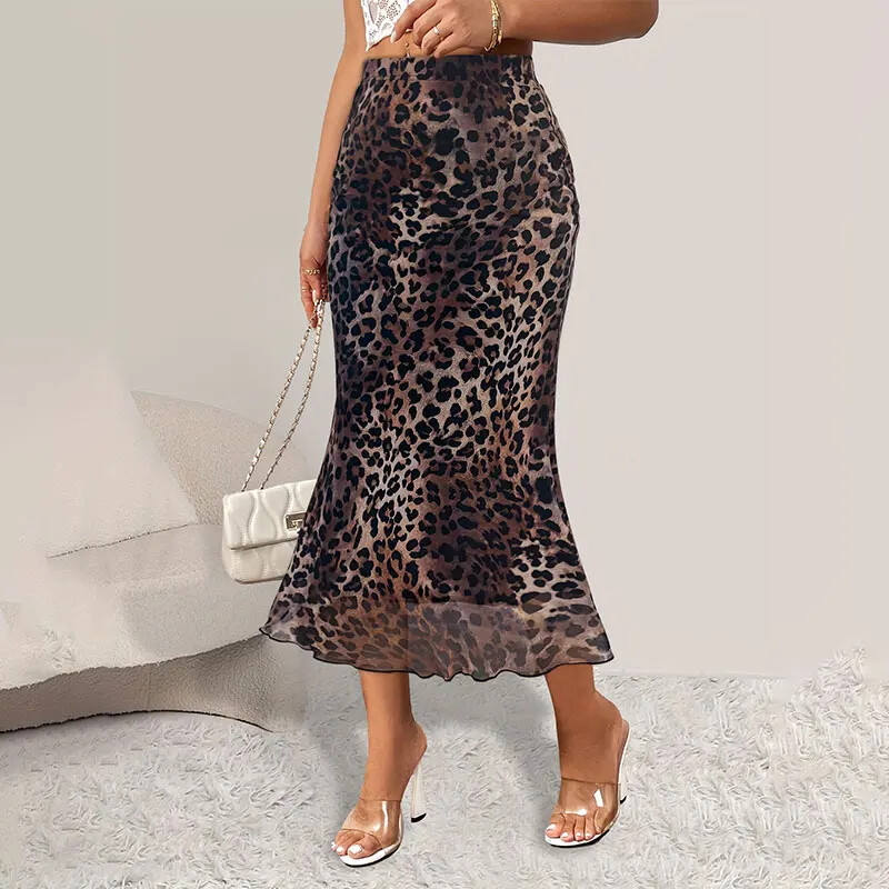Women's Half Skirt Classic High Waisted Office Loose A-line Leopard Print Long