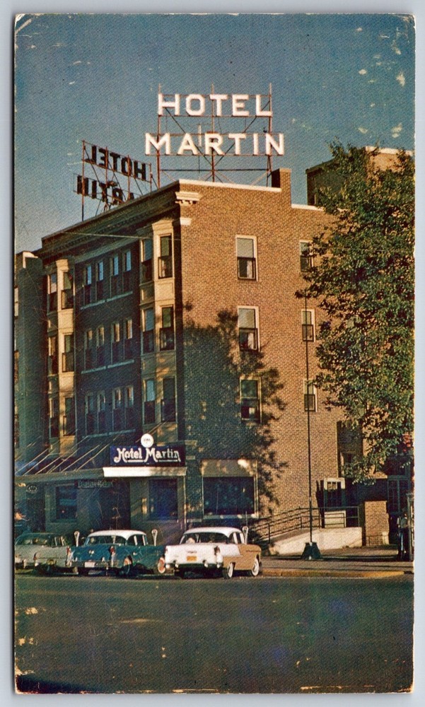 Rochester Minnesota~Martin Hotel Bldg Front Street View~Postmarked~Vtg Postcard