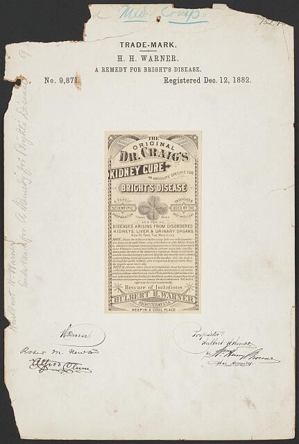 H. H. Warner for Dr. Craig's Kidney Cure brand Remedy for Bright's Disease