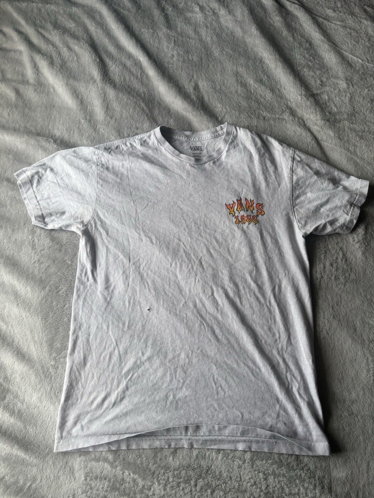 MEN'S VANS SHORT SLEEVE Gray T-SHIRT Skull Skeleton Flames Fire