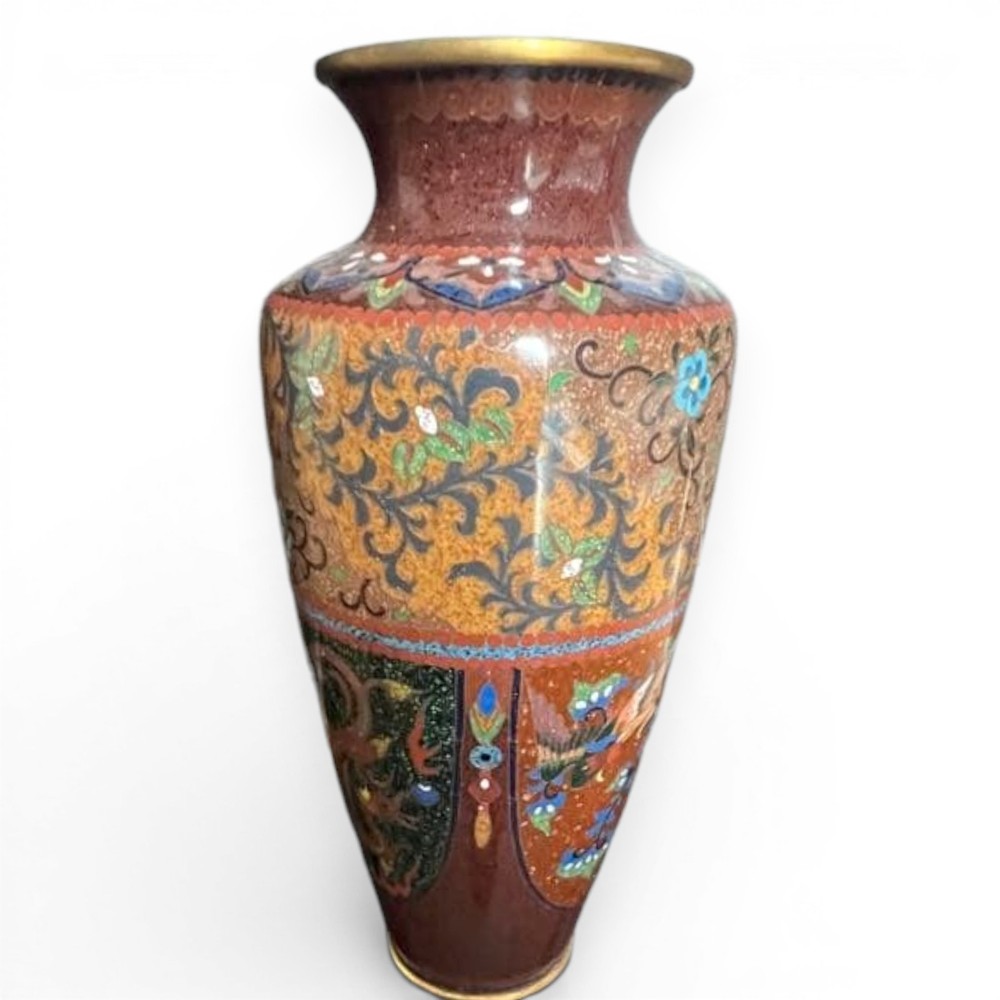 Japanese Cloisonne Vase Meiji Period Antique Jar Vessel Dragon Phoenix 7.2 inch