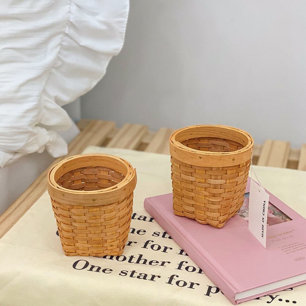2 Pcs Plate Woven Pen Holder Sundries Basket Storage Student