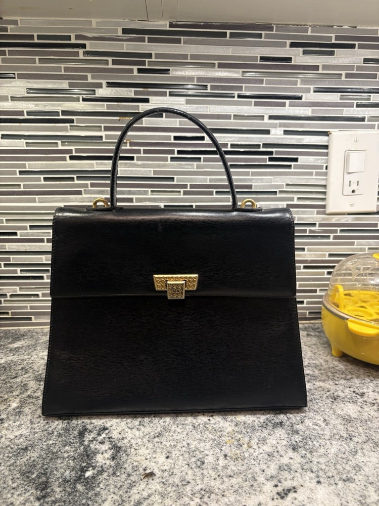 Christian Dior Black Leather Top Handle Bag for Women Gold Hardware