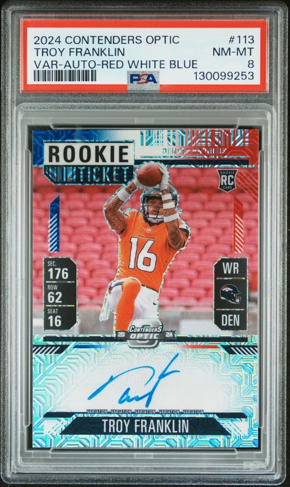 2024 Contenders Optic Troy Franklin RC #113 Red White Blue Auto #/13 PSA 8 🔥