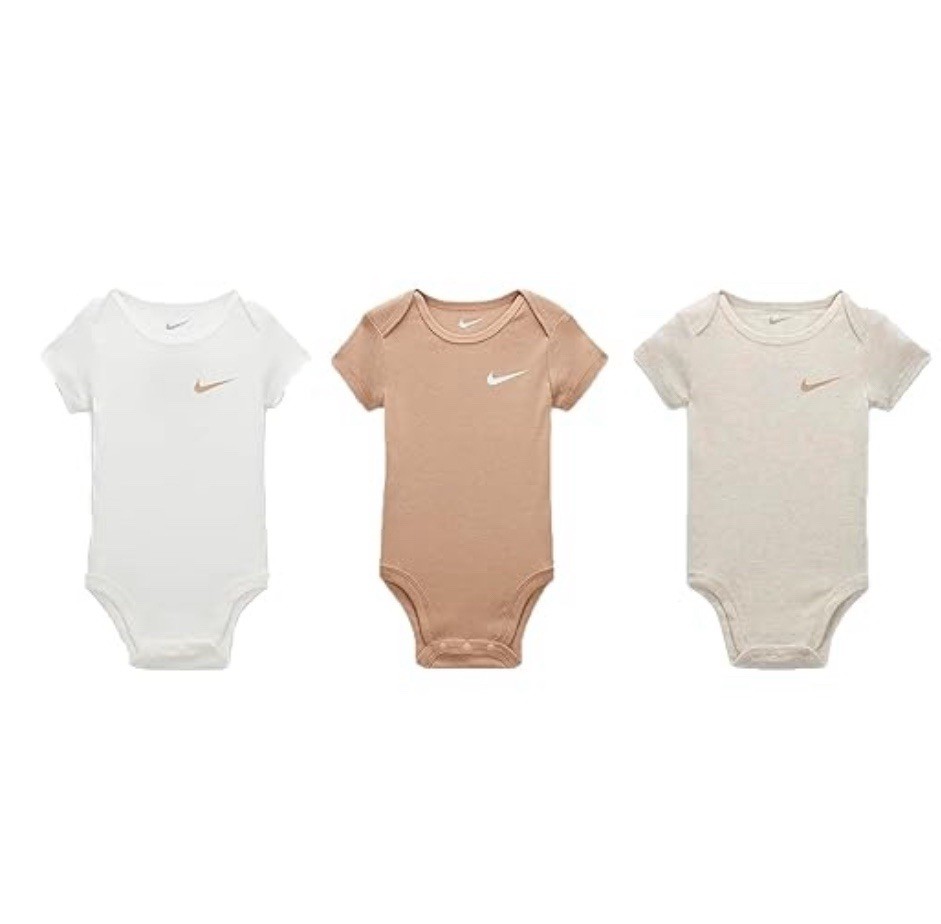 Nike Infant Short Sleeve Bodysuits 3 Pack White, Tan, and Cream 6 Months