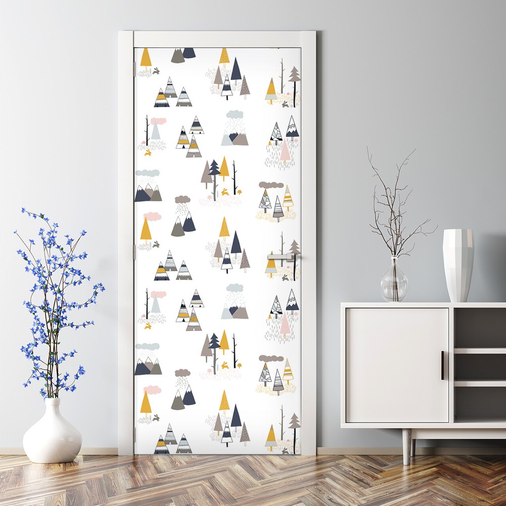 Self-adhesive reusable white tree decal bubble-free peel and stick door sticker