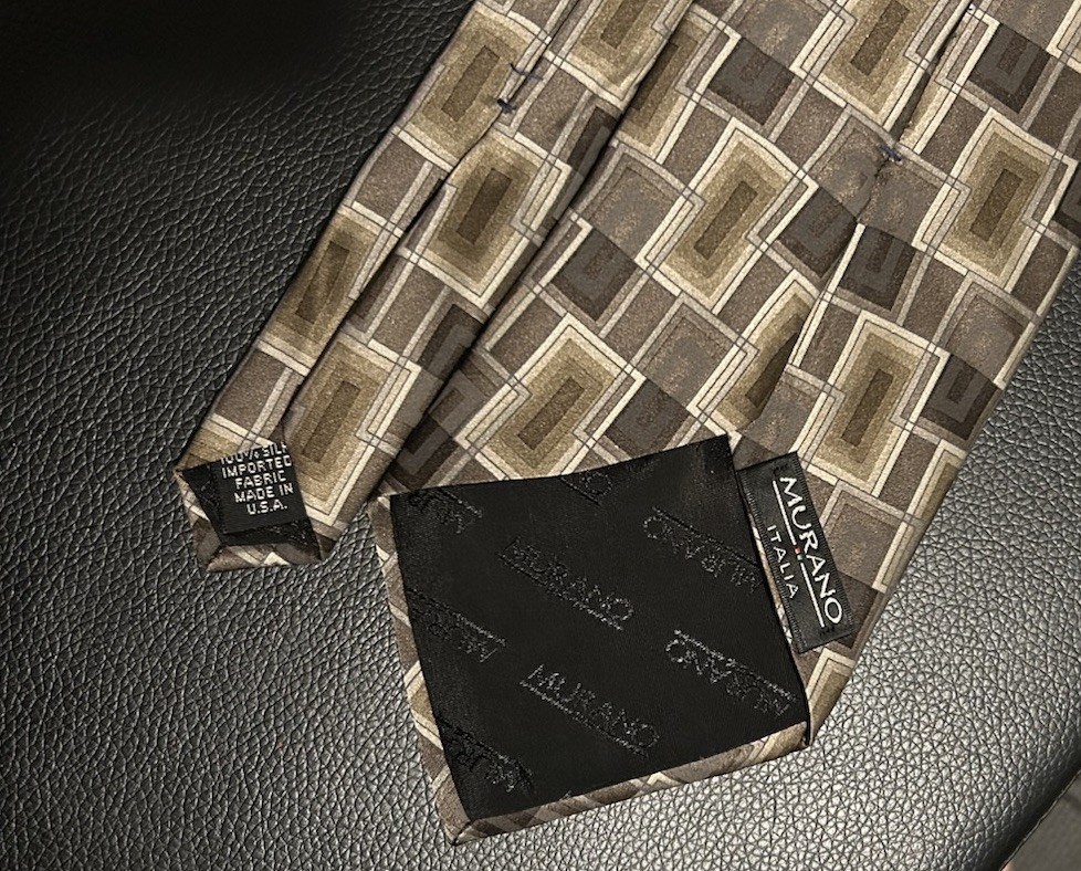 Murano Italia Men's Geometric 100% Silk Necktie Made In USA Bronze/Brown/beige