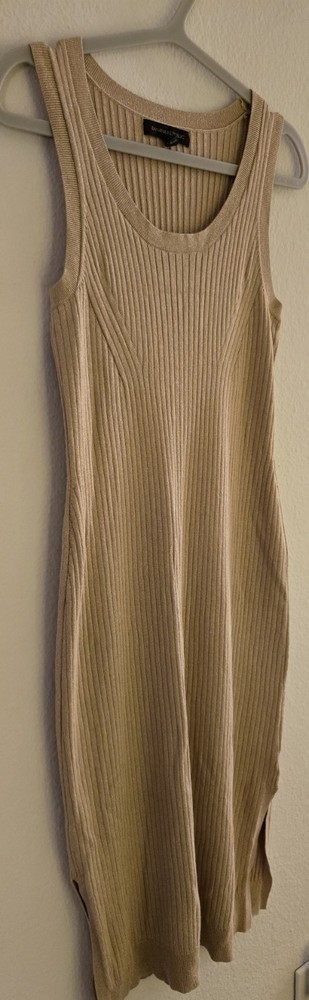 Banana Republic Beige Ribbed Knit Tank Midi Dress Scoop Neck Sleeveless XS
