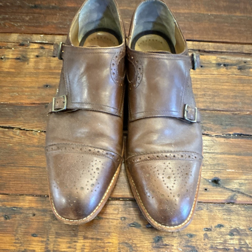 Johnston & Murphy Men's Brown Leather Double Monk Strap Brogue Cap Toe 11