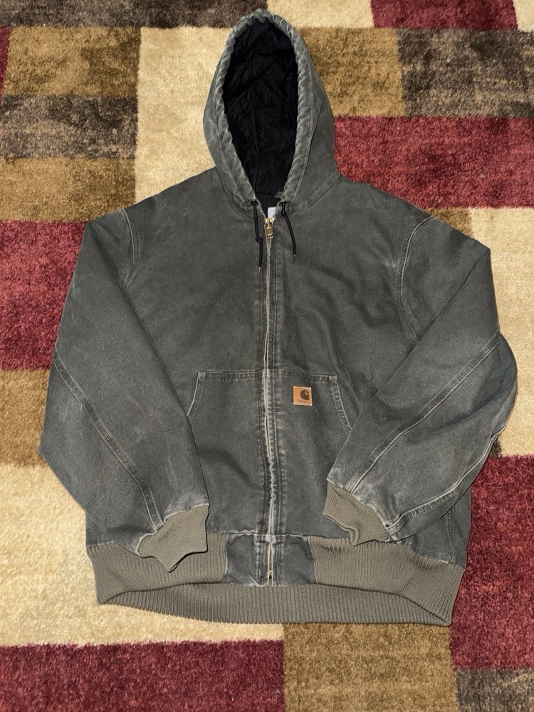 Carhartt J130 MOS 2003 Vintage Jacket Moss Hooded Flannel Lined Canvas Size XL