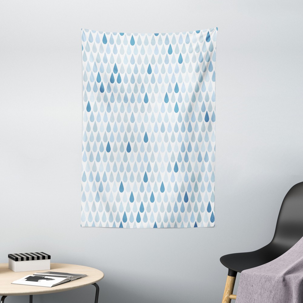 Blue Tapestry Raindrops White Navy Print Wall Hanging Decor