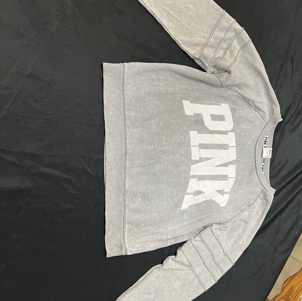 PINK Victoria's Secret Logo Pullover Sweatshirt Gray Crew Neck Women's Size L