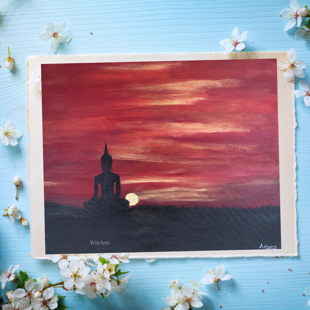 Original New Buddha Sunset Fine Art Home Decor Painting