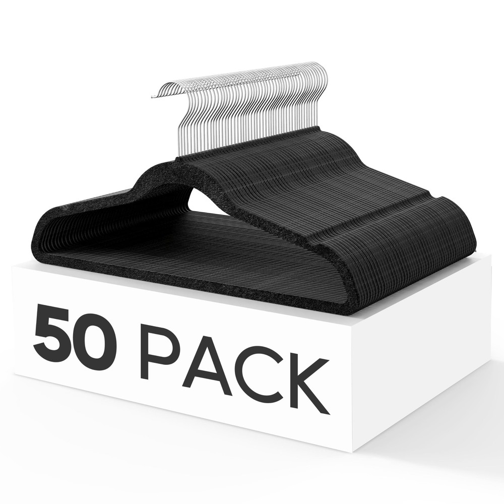 50-Pack Velvet Non-Slip Hangers with Shoulder Notches for Heavy Clothes