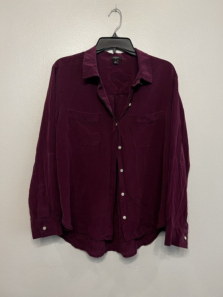 Ann Taylor Silk Button Down Blouse Plum Business Sz XL Luxury Lagenlook Capsule