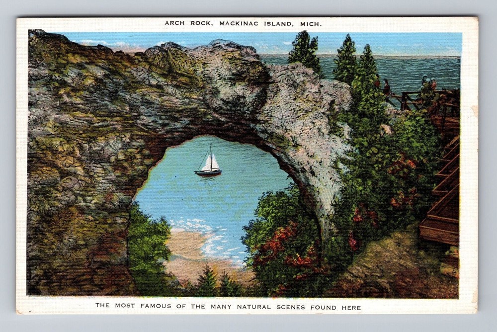 Michigan MI Mackinac Island Arch Rock Vintage Postcard