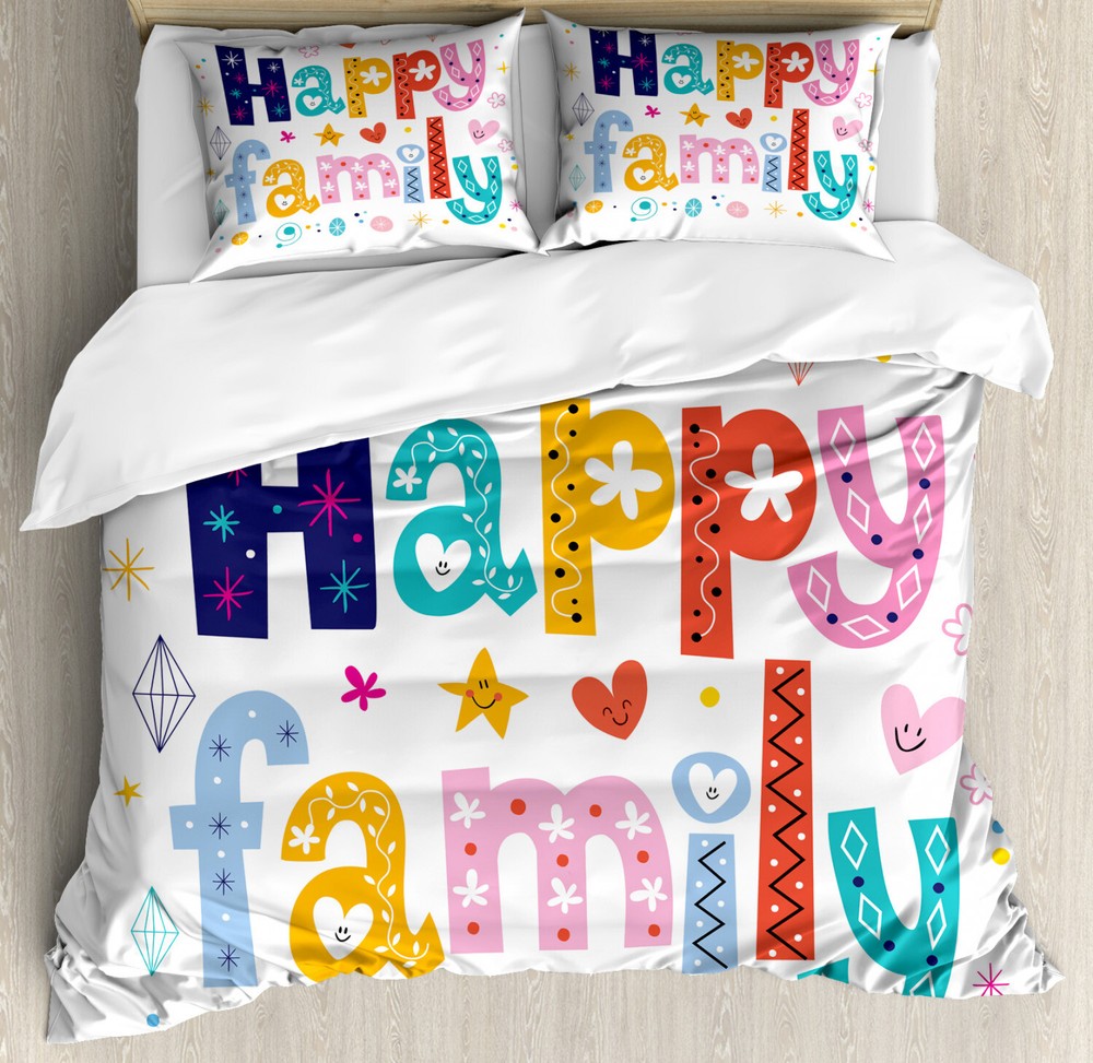 Colorful Duvet Cover Set with Pillow Shams Happy Family Floral Print