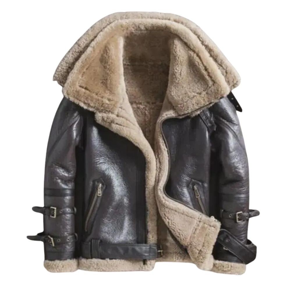 Women's Aviator Pilot RAF B3 Flying Bomber Faux Fur Real Lambskin Leather Jacket