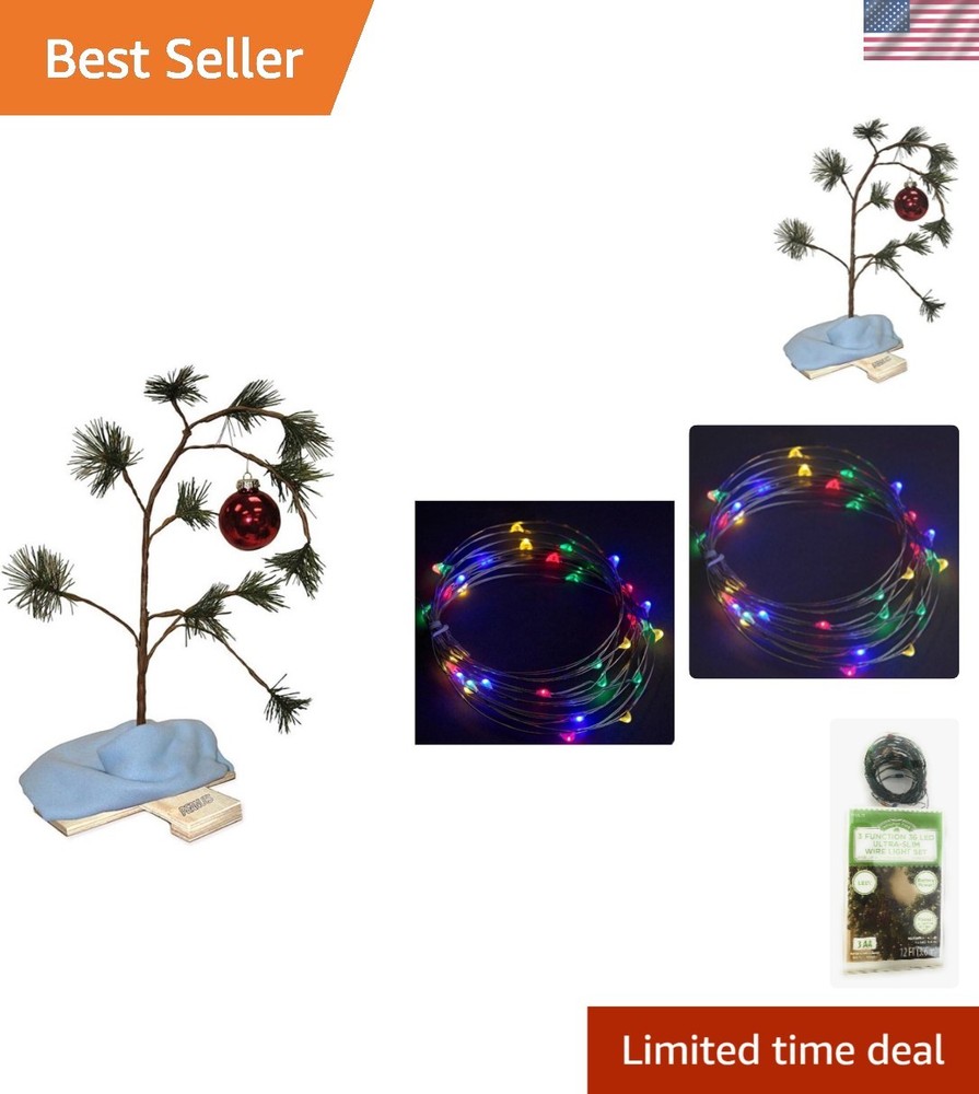 Charlie Brown Peanuts 18-Inch Christmas Tree Bundle with Linus Blanket & Lights