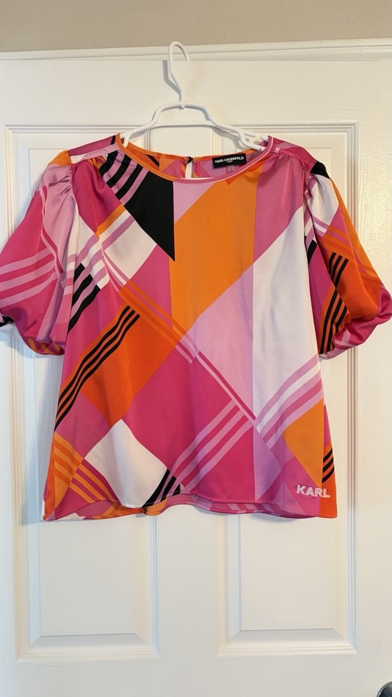 Karl Lagerfeld Paris Women's Multi-Printed Puffy Sleeve Blouse