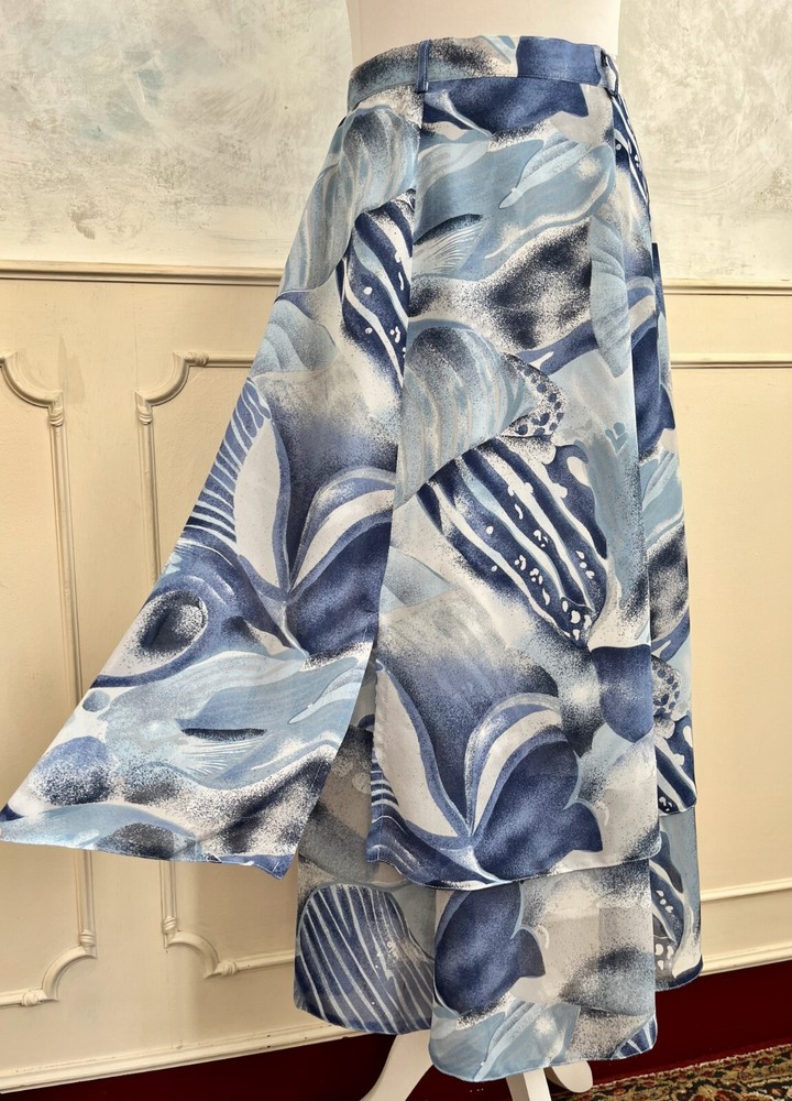 Vintage EUGEN KLEIN Blue Abstract Split Seam Maxi Skirt Size 10/12 Summer Boho-image