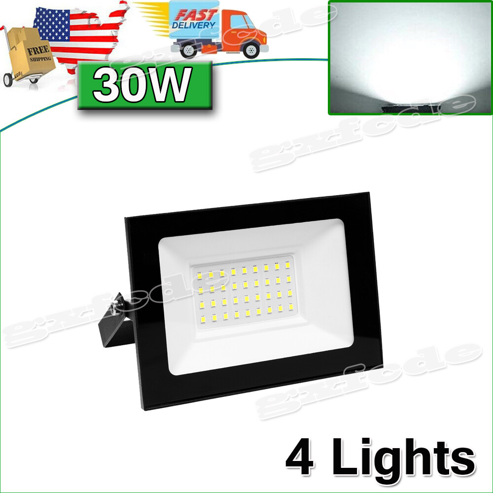 30W LED Flood Light 4-Pack for Outdoor Garden Path Security Cool White