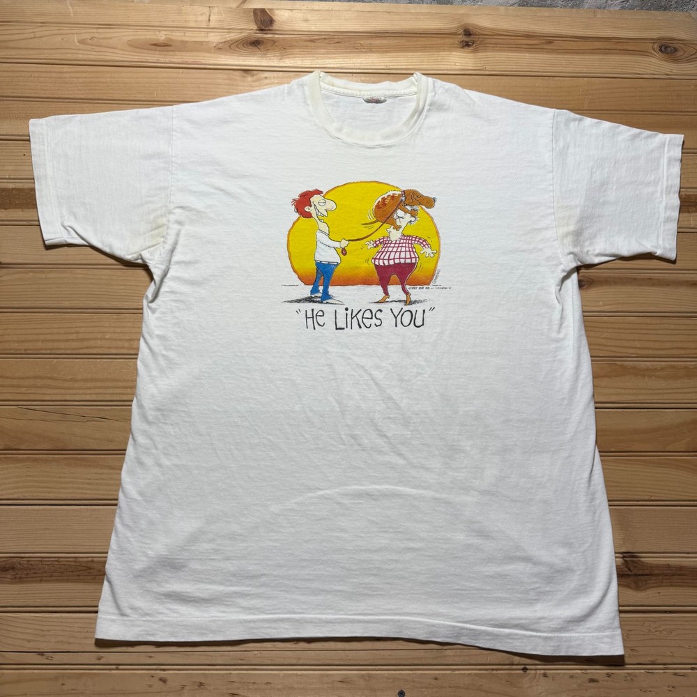 Vintage 90s 1992 Dog Pet Sun Cartoon Graphic Single Stitch Funny T-Shirt Size XL