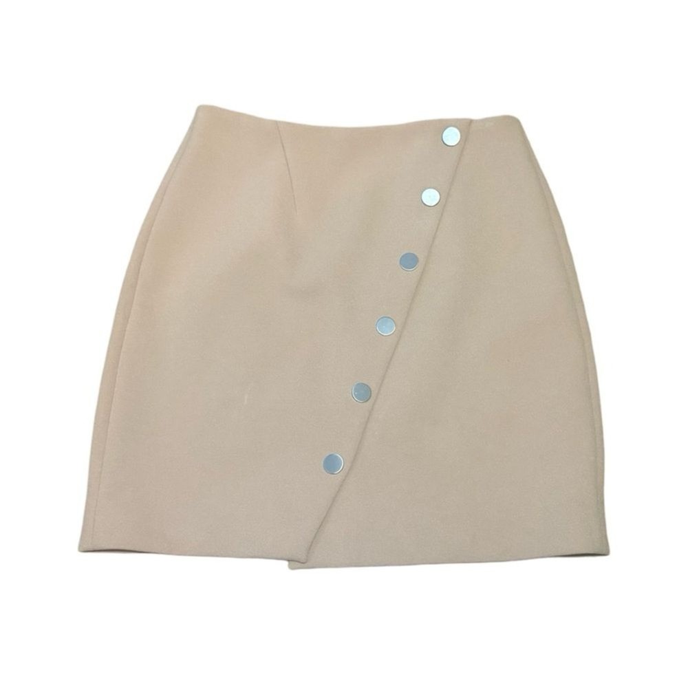 Maje NWOT Justine Snap Button A Line Mini Skirt Camel Asymmetric Sz 36 S US 4