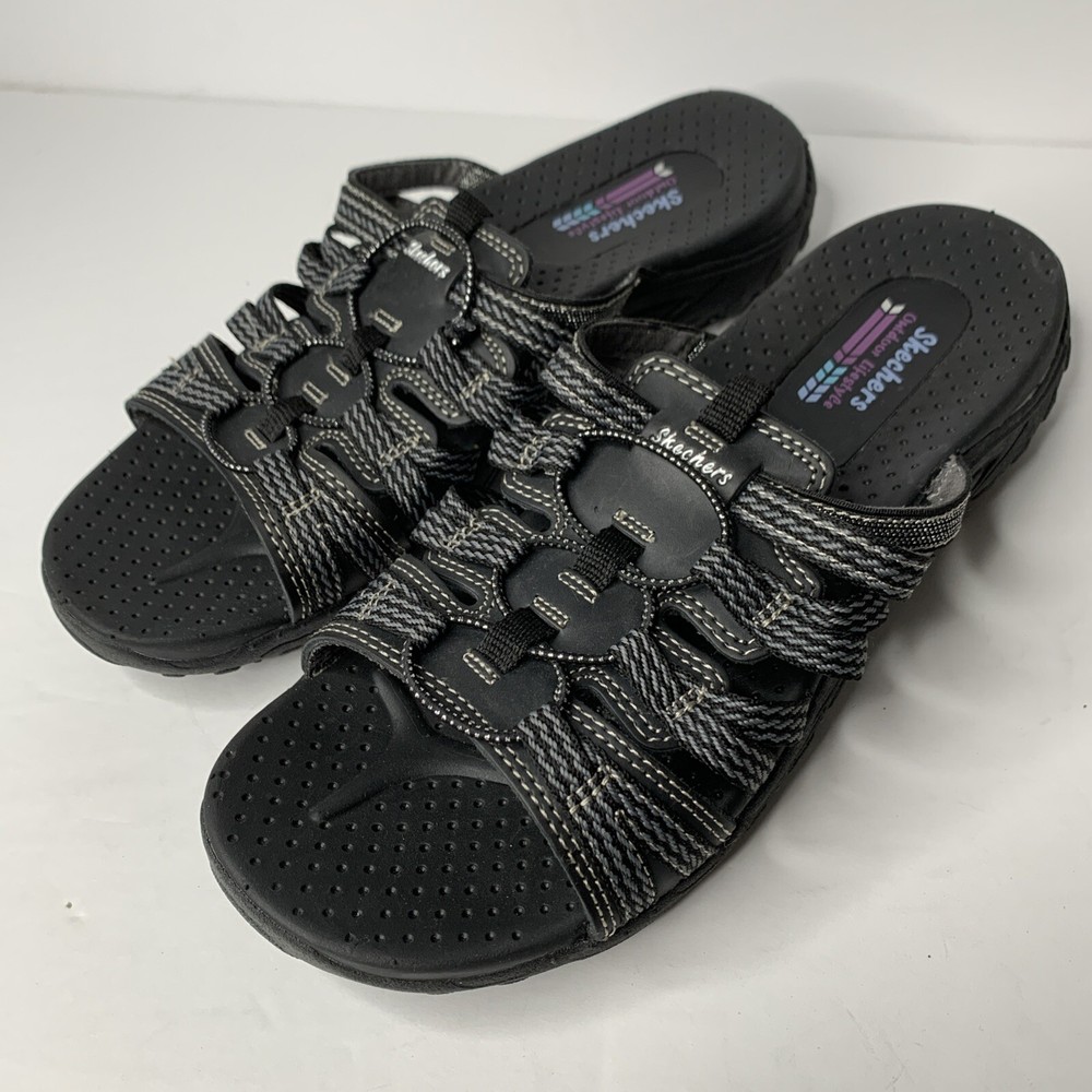 Skechers 40873 Reggae Repetition Sandals Slides Black Slip On Womens Size 8 New