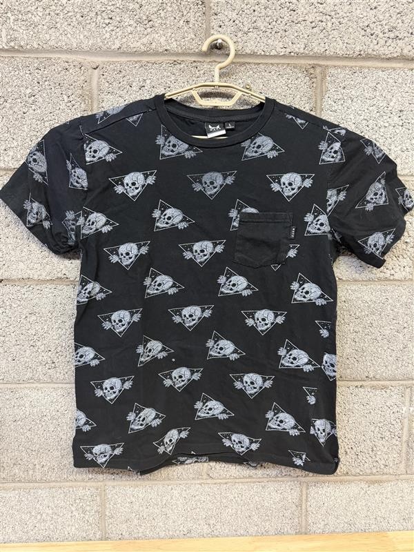 🔥 WXYZ Skull Print T-Shirt Size L 2010s Black All Over Graphic Tee 🔥