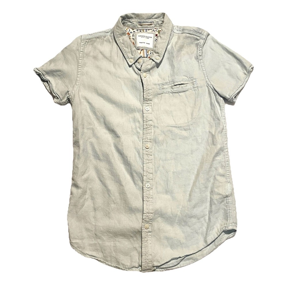 Denim & Flower Ricky Singh Boys Light Blue Short Sleeve Button Down Shirt 11/12