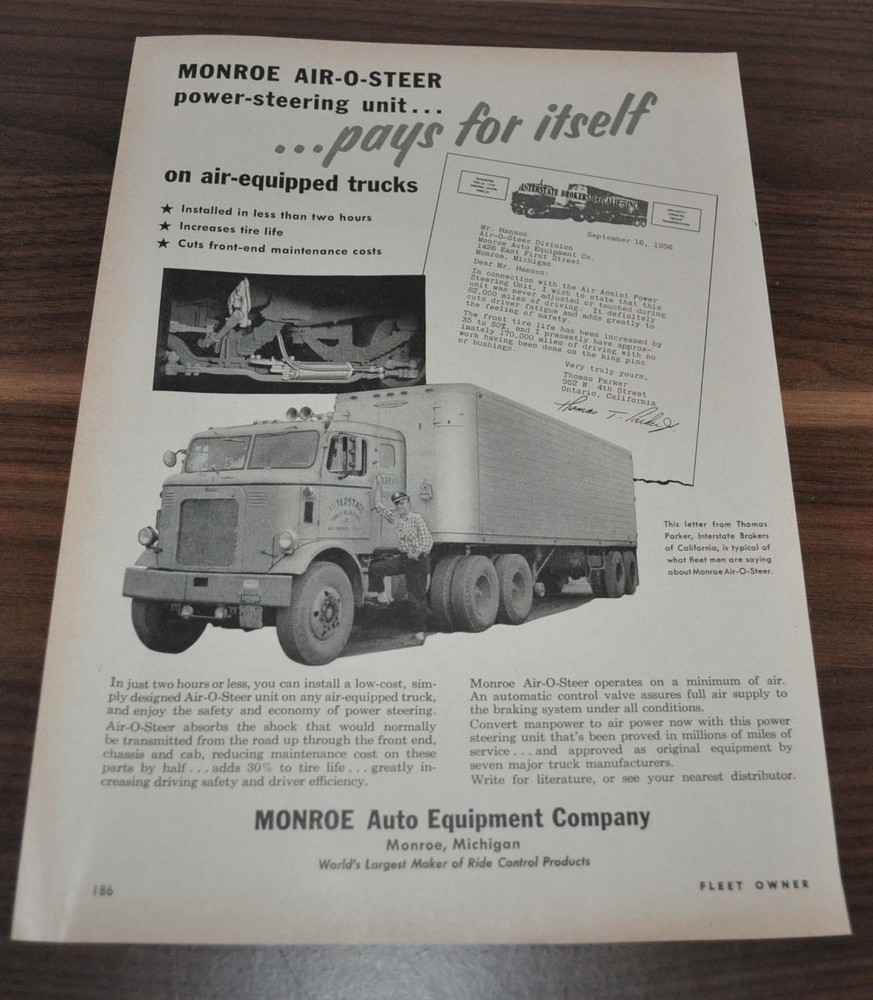 1957 Interstate Brokers of Calif. Mack W71 Monroe Sno-King Truck Ad