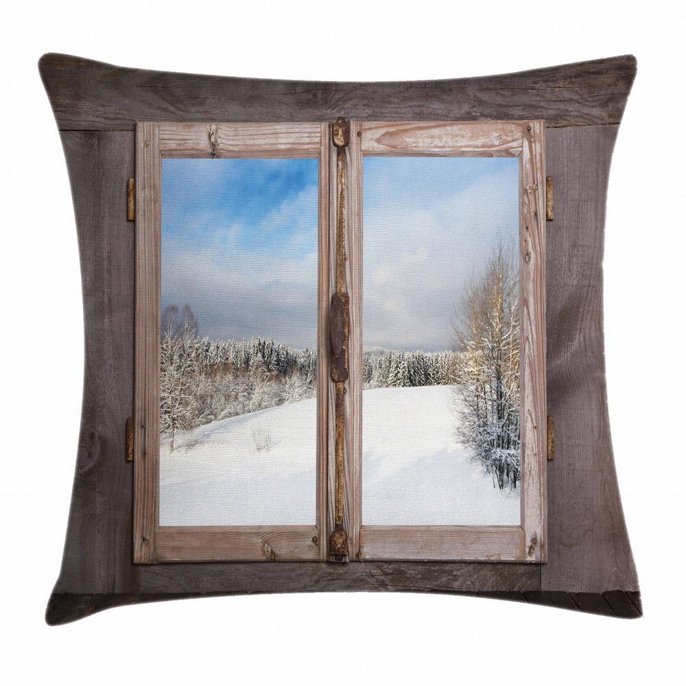 Rustic Winter Scene 16 Inch Square Throw Pillow Cover  