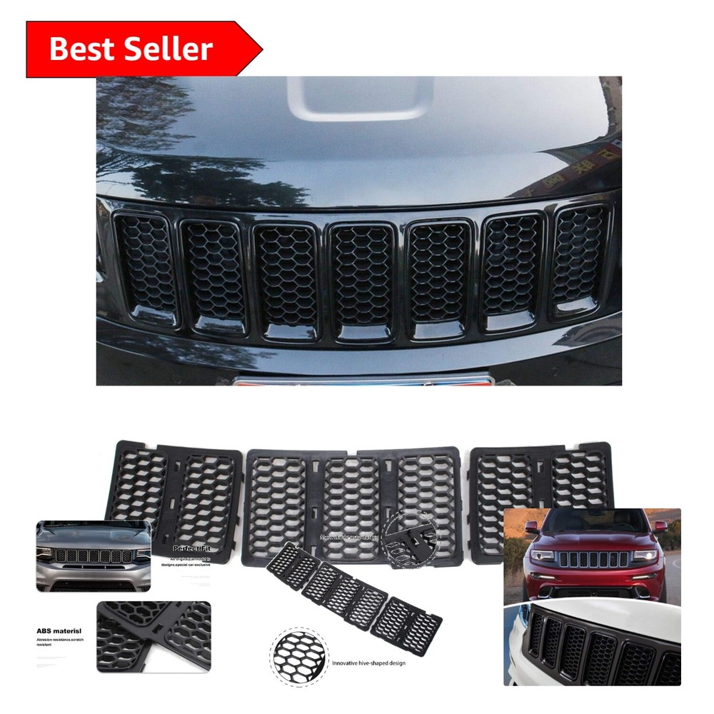 3-Pack Black Mesh Grill Cover Inserts for Jeep Grand Cherokee 2014-2016 Models