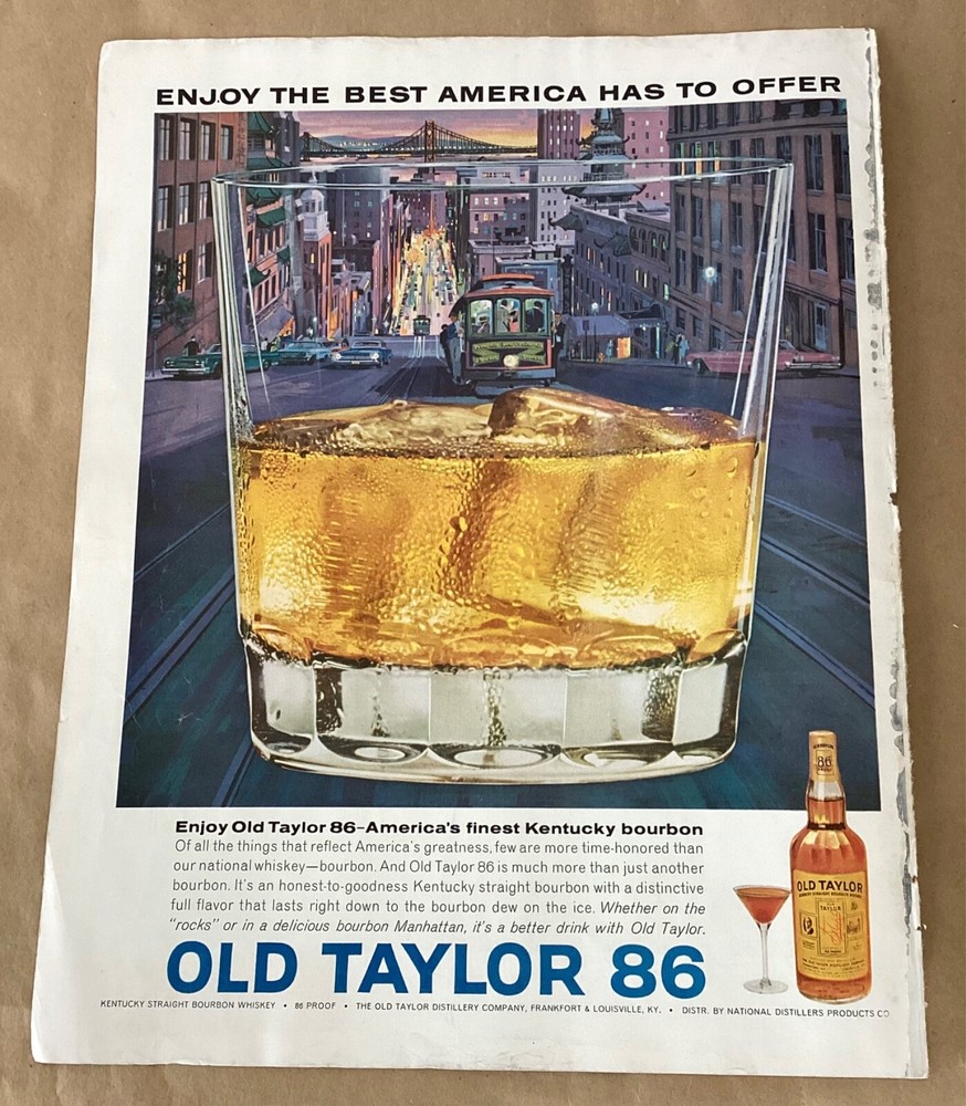 Old Taylor whiskey print ad 1963 orig vintage 1960s retro art bar liquor decor