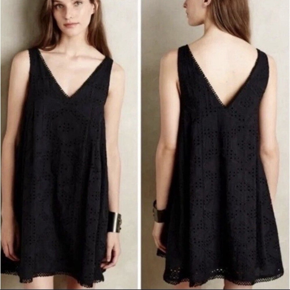 Anthropologie Maeve Black Lined Eyelet Luci Swing Mini Dress Small
