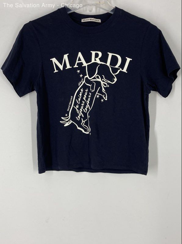 Mardi Mercredi Womens Navy Blue Graphic Print Cotton Cropped T-Shirt One Size
