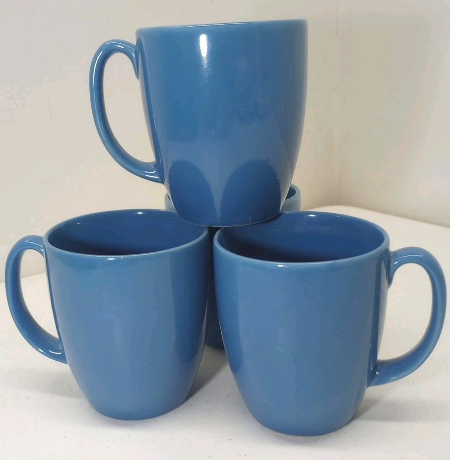 Corelle SET OF 4 12 oz Coffee Mugs Cups Cornflower Medium Blue Stoneware