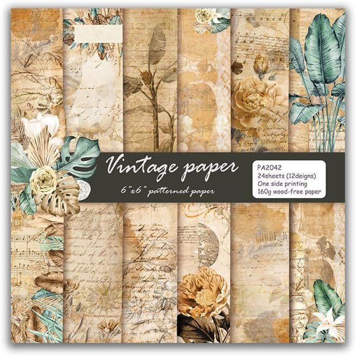 24 Sheets 12 Design Rustic Vintage Decorative Acid Free Scrapbook Paper Set 6