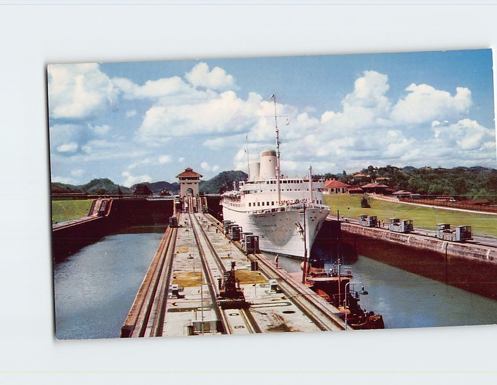 Postcard The Tourist liner Ss. Kungsholm Miraflores Locks Panama Canal Panama