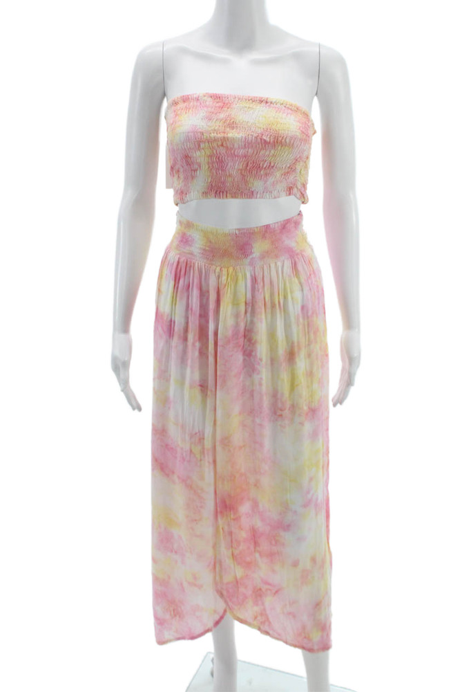 Tiare Hawaii Womens Two Piece Set Pink Tie Dye Sleeveless Square Neck Size OneFree Shipping in US $100+ Orders | $6.95 Orders Below